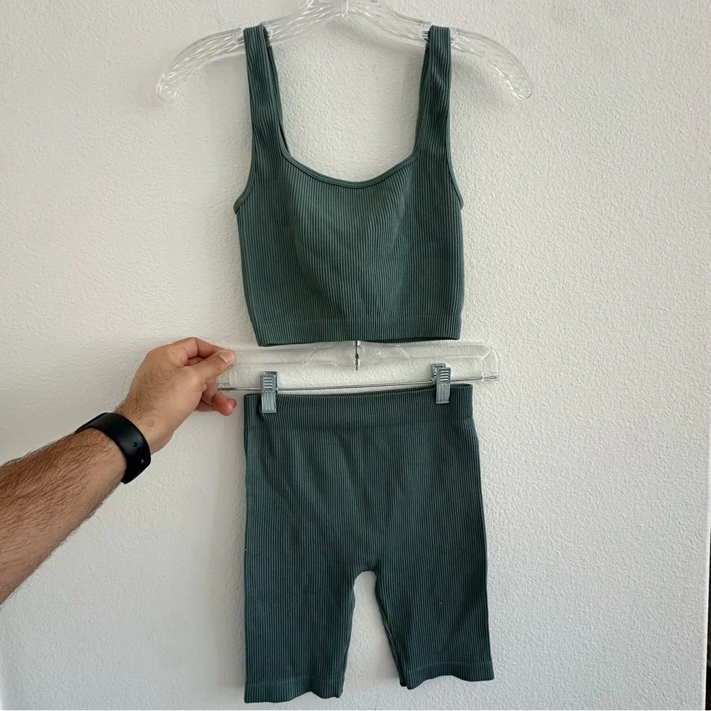 Zara Limitless Contour Collection Seamless Square Neck Crop Tank and Biker Short